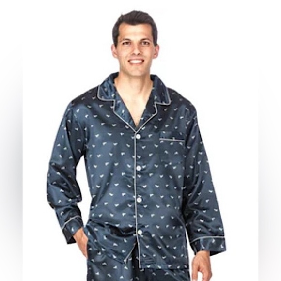 Noble Mount Men’s Premium Satin Pajama Set Navy with Boats Size Medium - Picture 5 of 6
